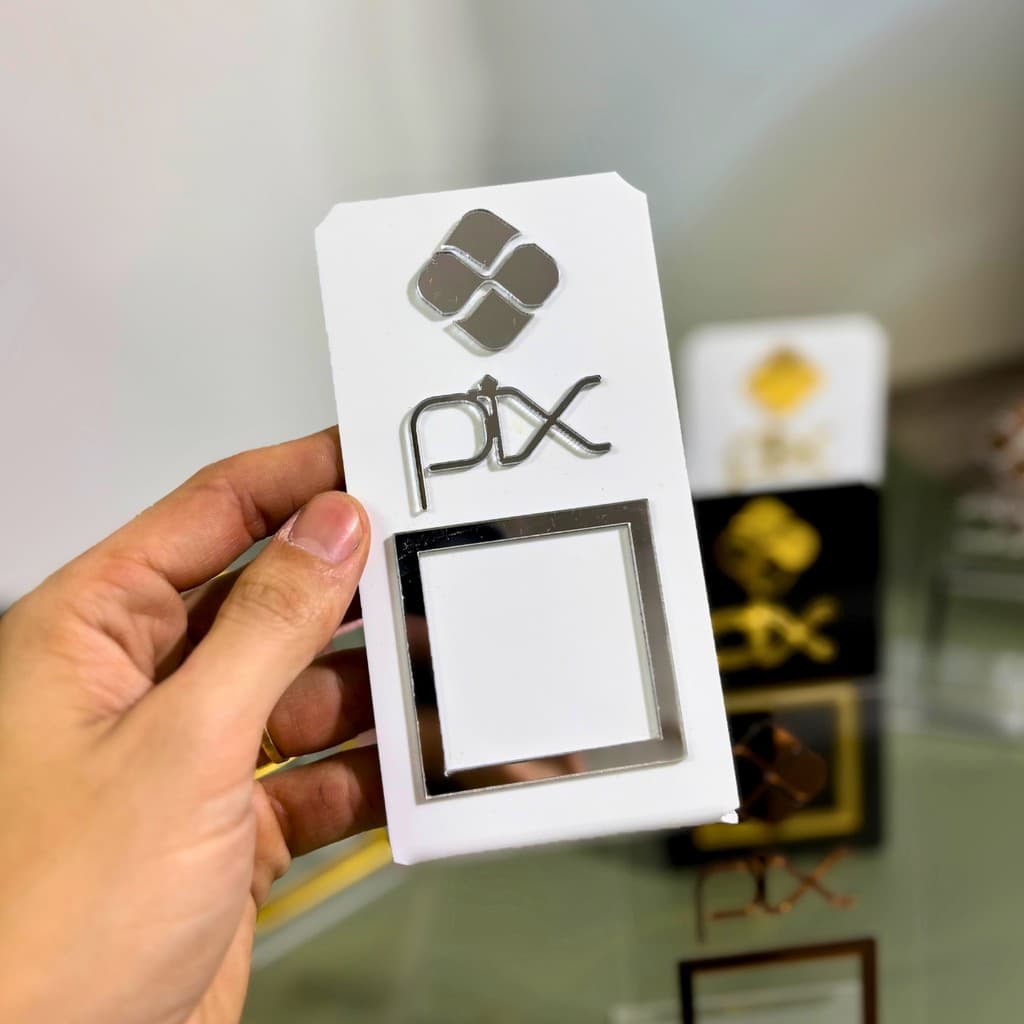 Placa PIX para Balcão Caixa Acrílico com Detalhe Espelhado e Qrcode