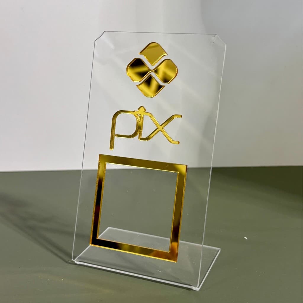 Placa PIX Display de mesa Acrílico Espelhado para Pagamento – Display QR Code