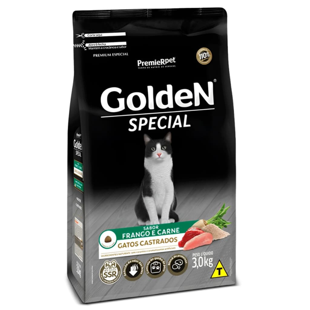 Ração Golden Gatos Special Carne e Frango Castrados 3kg