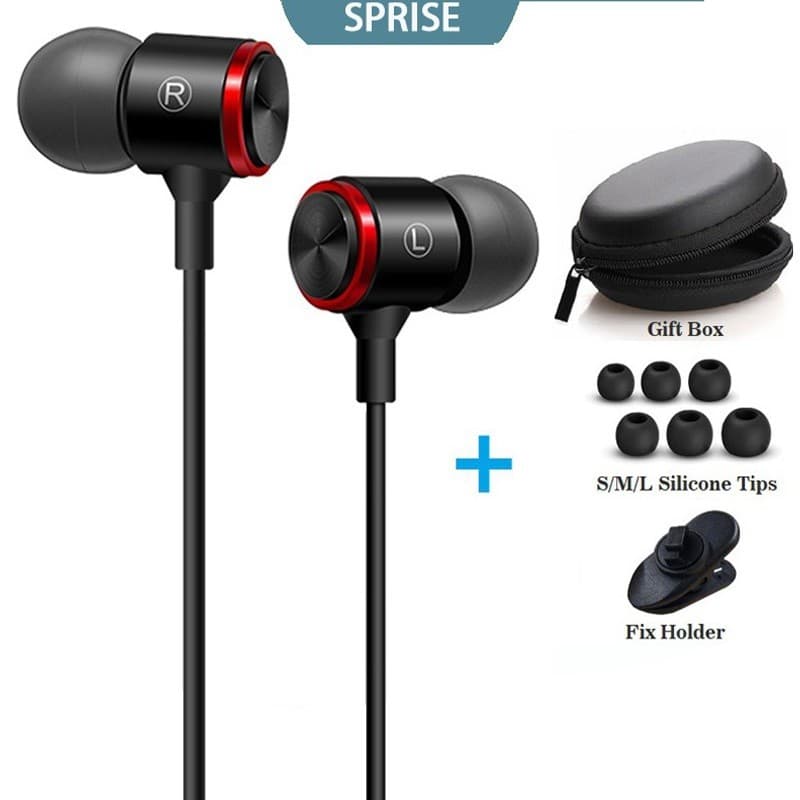 SPRISE Extra Baixo Estéreo De Metal Fones De Ouvido Com Caso Cancelamento Ruído Fio Universal 3.5mm