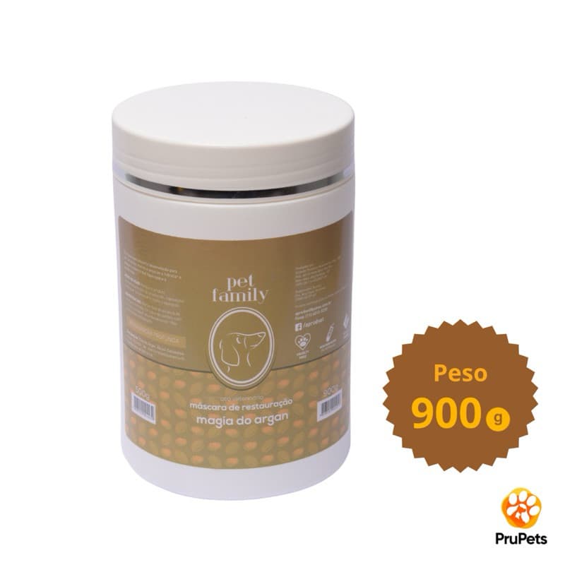Máscara Restauração Hidratação Pet Magia do Argan Banho Cães e Gatos Pet Family 500 e 900g