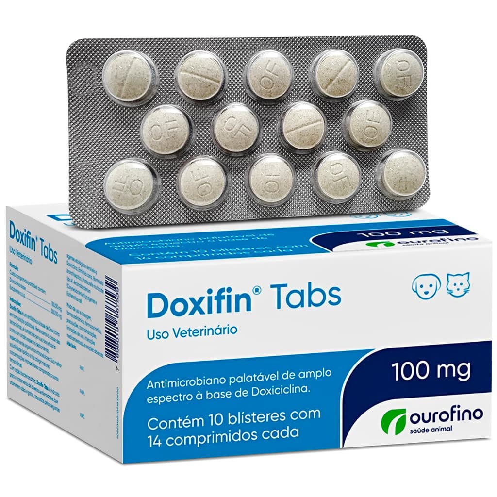 Doxifin 100mg Antibiótico para Cães Ourofino – Display com 10 cartelas de 14 Comprimidos