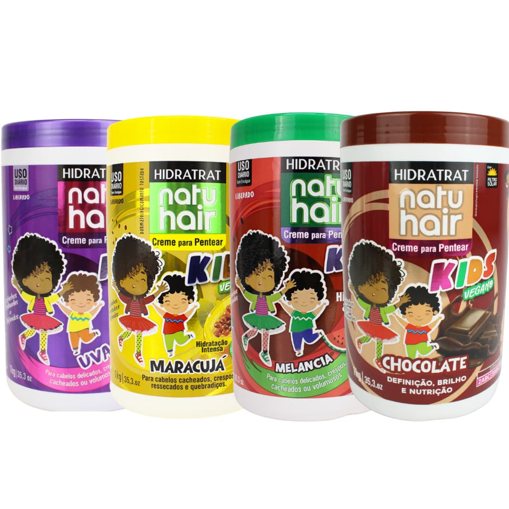 Combo Creme para pentear Uva + Maracujá + Melancia + Chocolate Natuhair 1KG