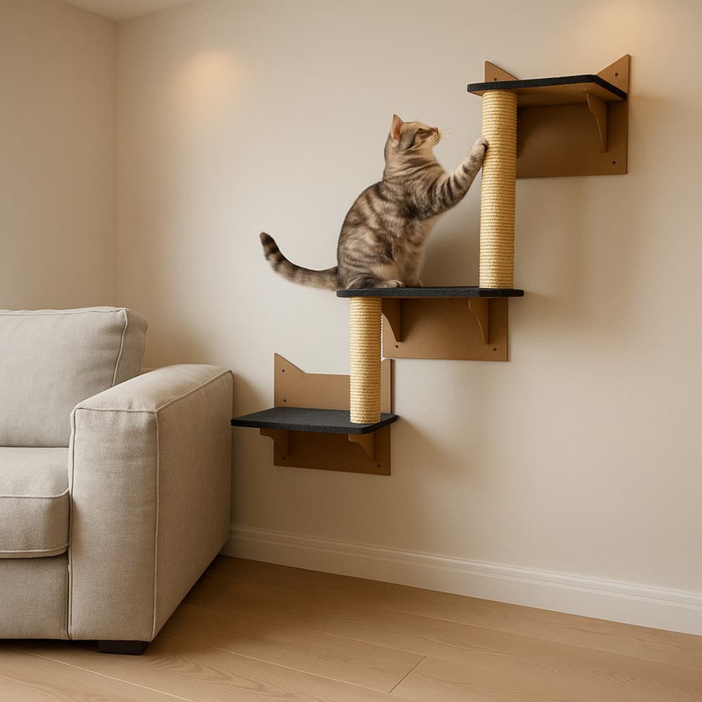 Prateleira Escada para Gatos com Arranhador Poleiro Diversão Gato Escalada Brinquedo e Descanso