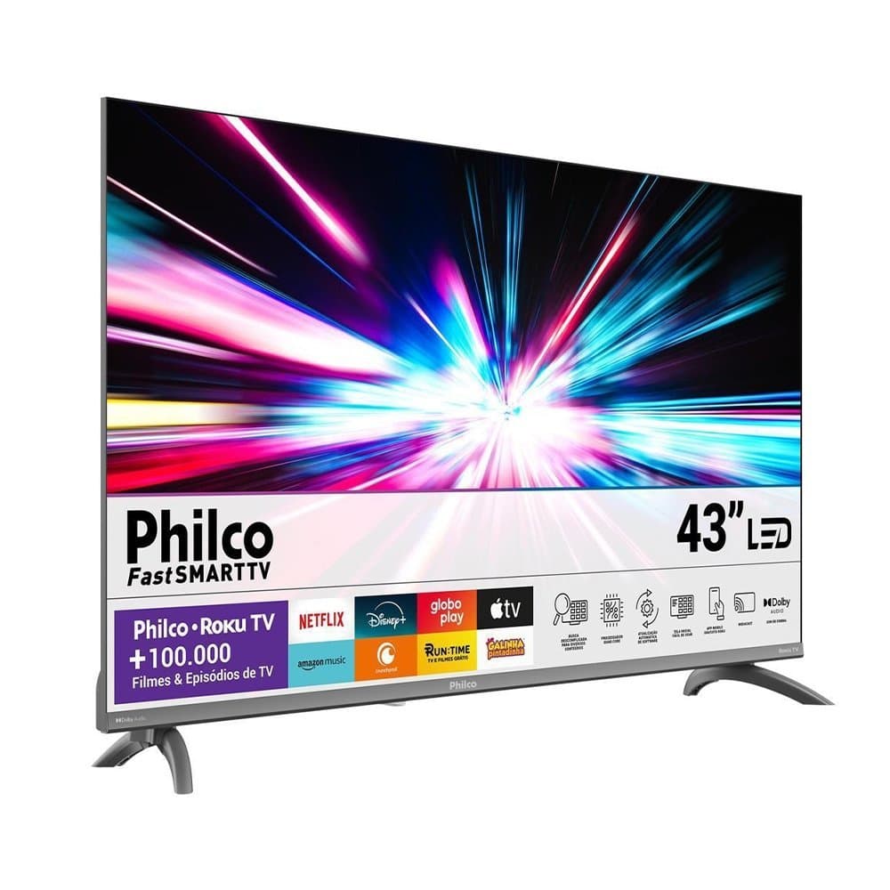 Smart TV LCD LED 43" Philco P43CRA - Full HD com Wi-Fi, 2 USB, 3 HDMI, HDR10, Roku TV, 60Hz