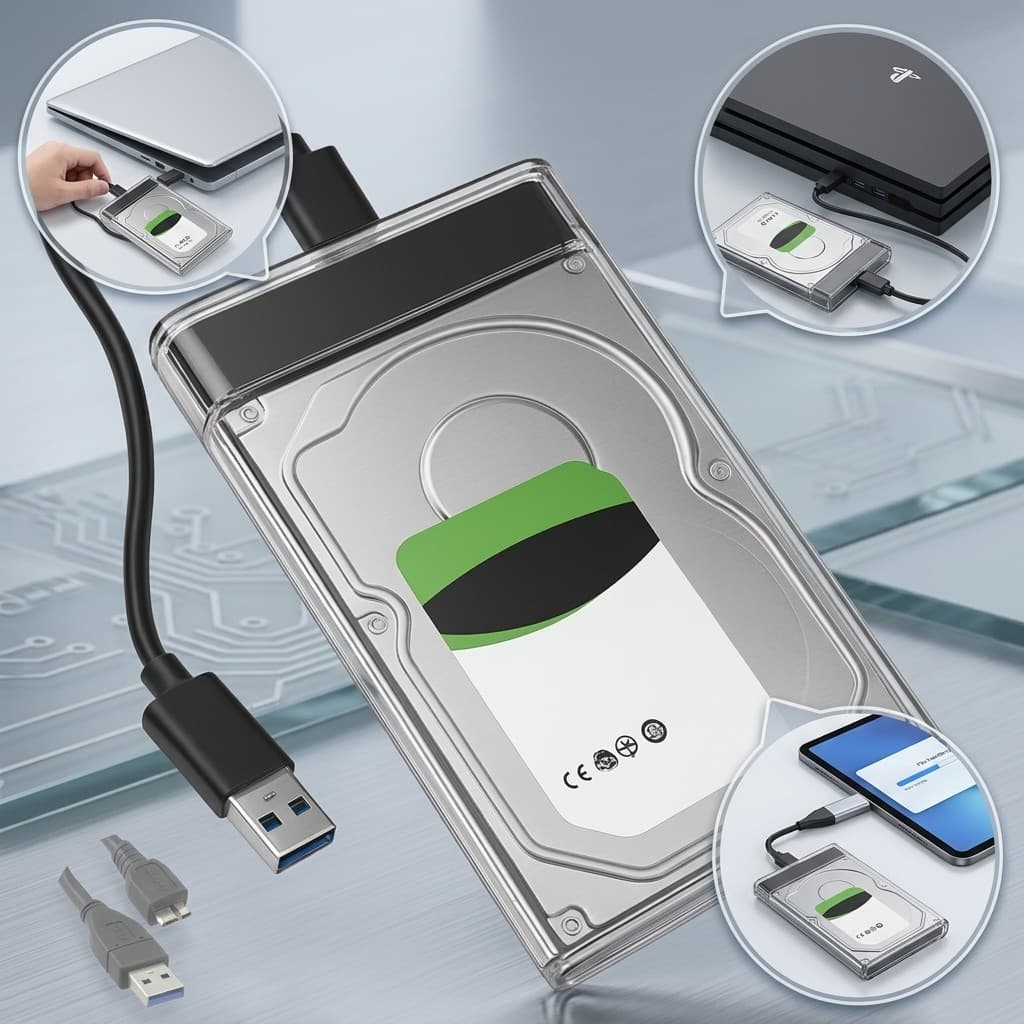 Case Adaptador Gaveta HD SSD 2.5 SATA III USB 3.0 Transparente Portatil Plug Play P/ Notebooks e PCs - Alta Velocidade