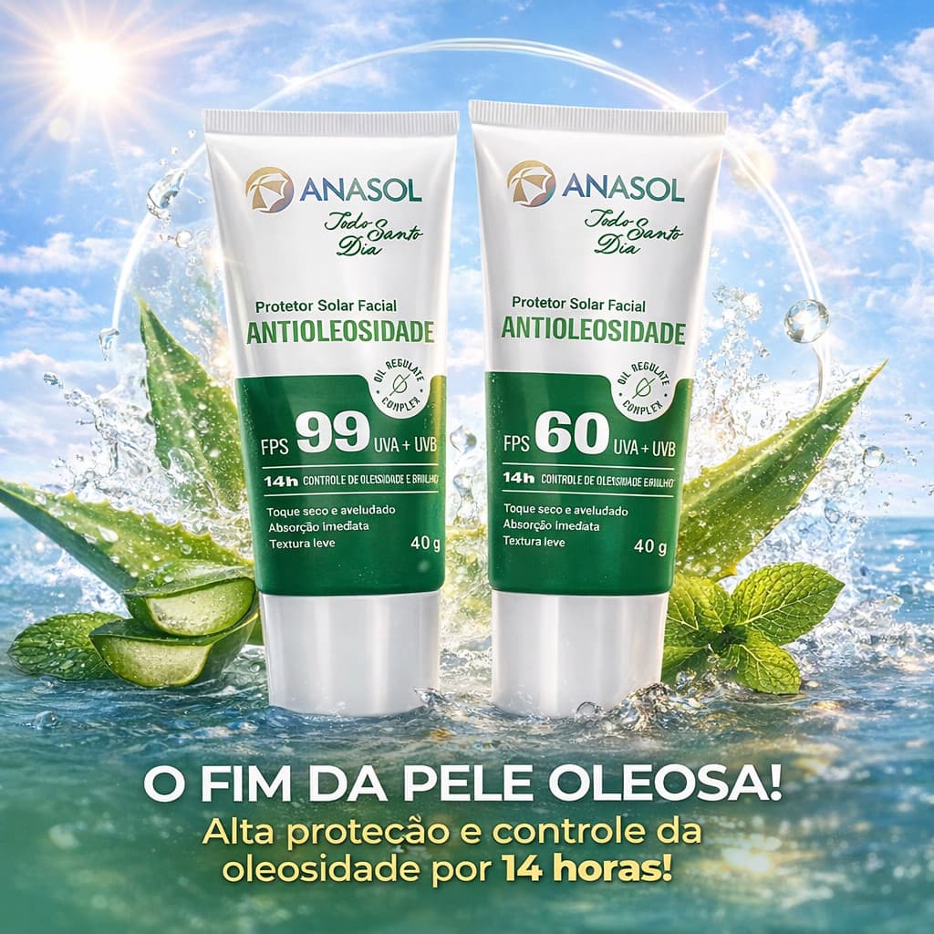 Protetor Solar Facial Antioleosidade 60/90 FPS Vegano Hidratante Toque Seco- AnaSol