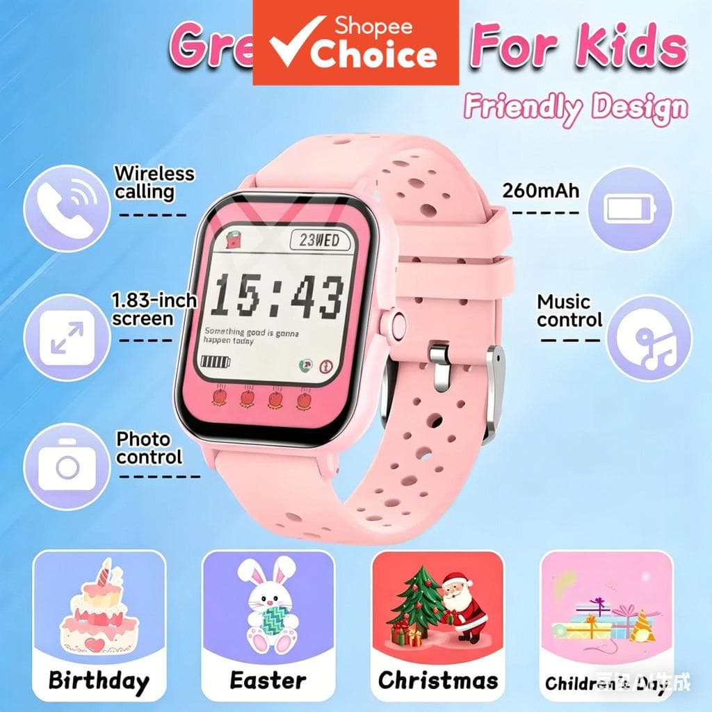  Novo Smartwatch Infantil 1,83 Polegadas Tela HD Sem Fio Bluetooth Chamada Monitoramento do Sono Relógio de Voz