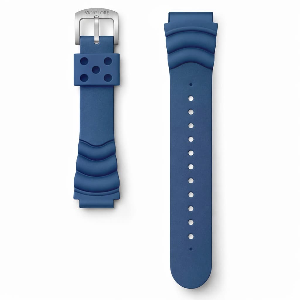 Pulseira Relógio Borracha Azul Fivela Prateada 20mm