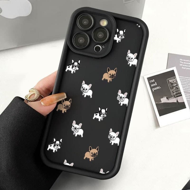 Capa Bulldog Francês Fofo TPU Anti-Queda Alta Estética Presente iPhone 16 15 14 13 12 11 XR XS X 8 7 Plus Pro Max