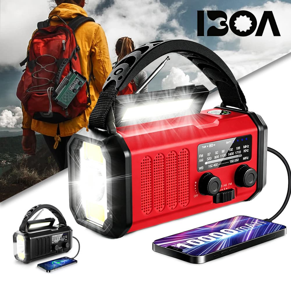 Lanterna De Rádio Solar Portátil Multifuncional Manivela Geração De Energia De Emergência, Carregamento USB, 10000mAh