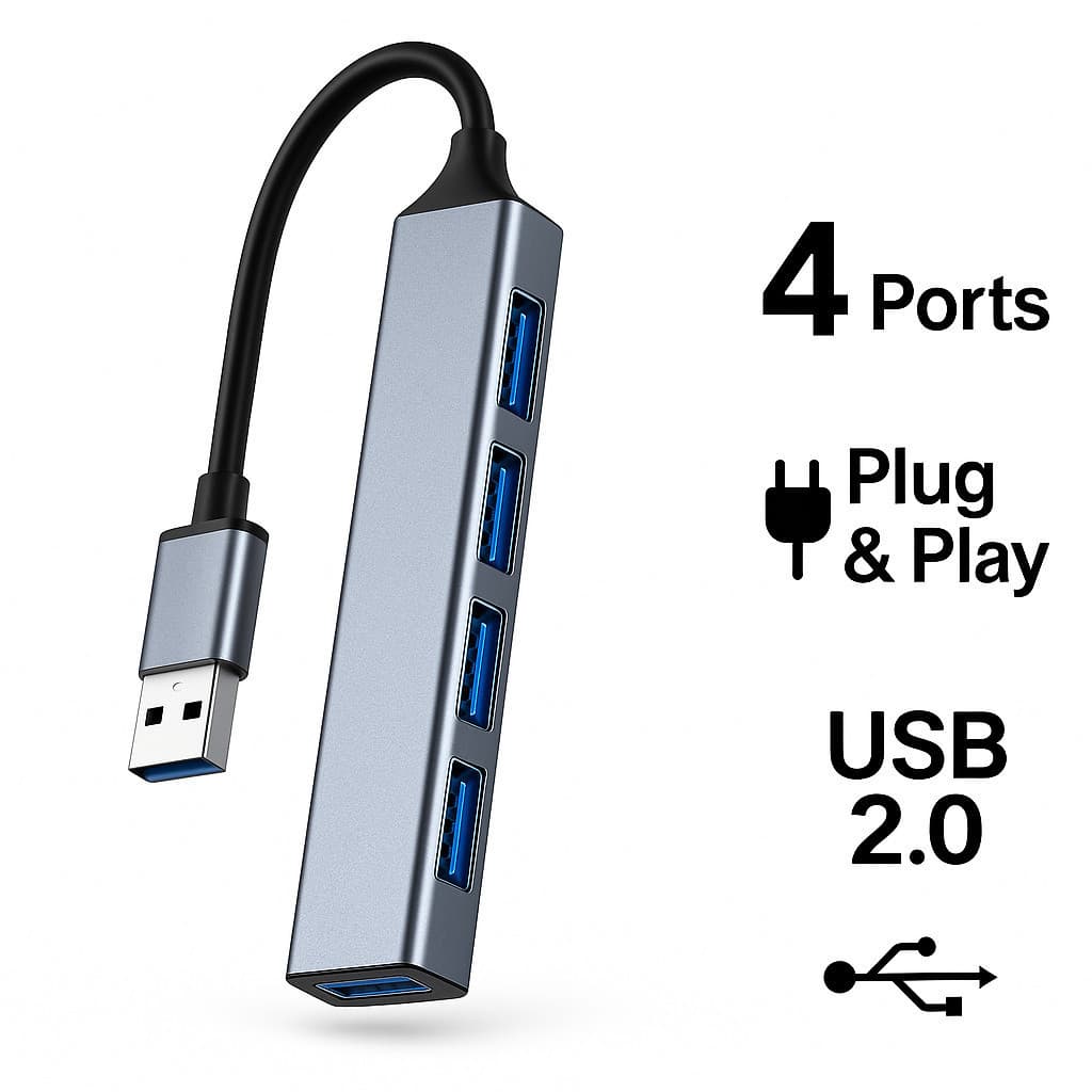 Hub USB 4 em 1 Alumínio Portátil – 4 Portas USB 2.0, Plug & Play para Notebook e PC Entrega Rápida !