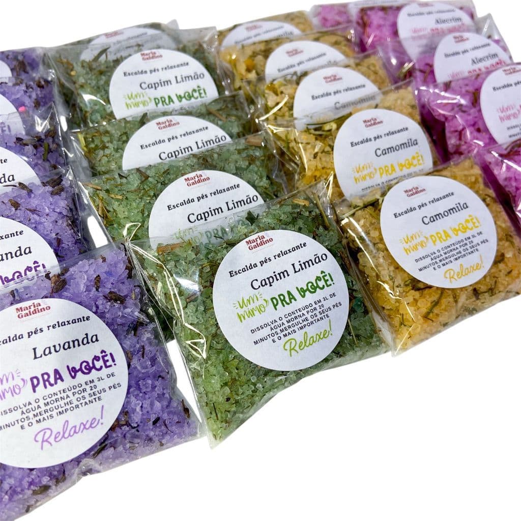 Kit 50,100,150 ou 200 Escalda Pés Relaxante Spa Dos Pés Sais De Banho Lavanda Camomila Capim Alecrim