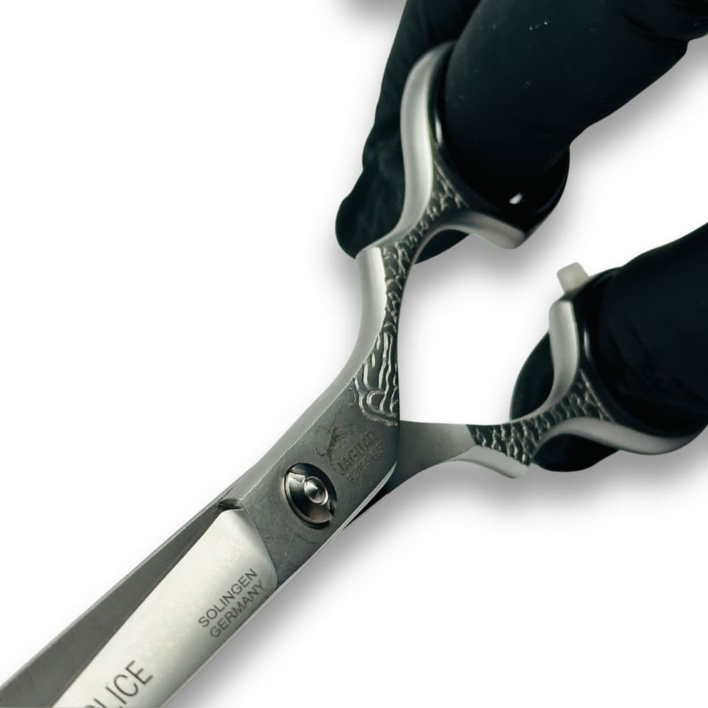 Tesoura Capilar Profissional Jaguar Fio Navalha Ergo Slice 7 Cinza Corte Reto Barbeiro Cabeleireiro