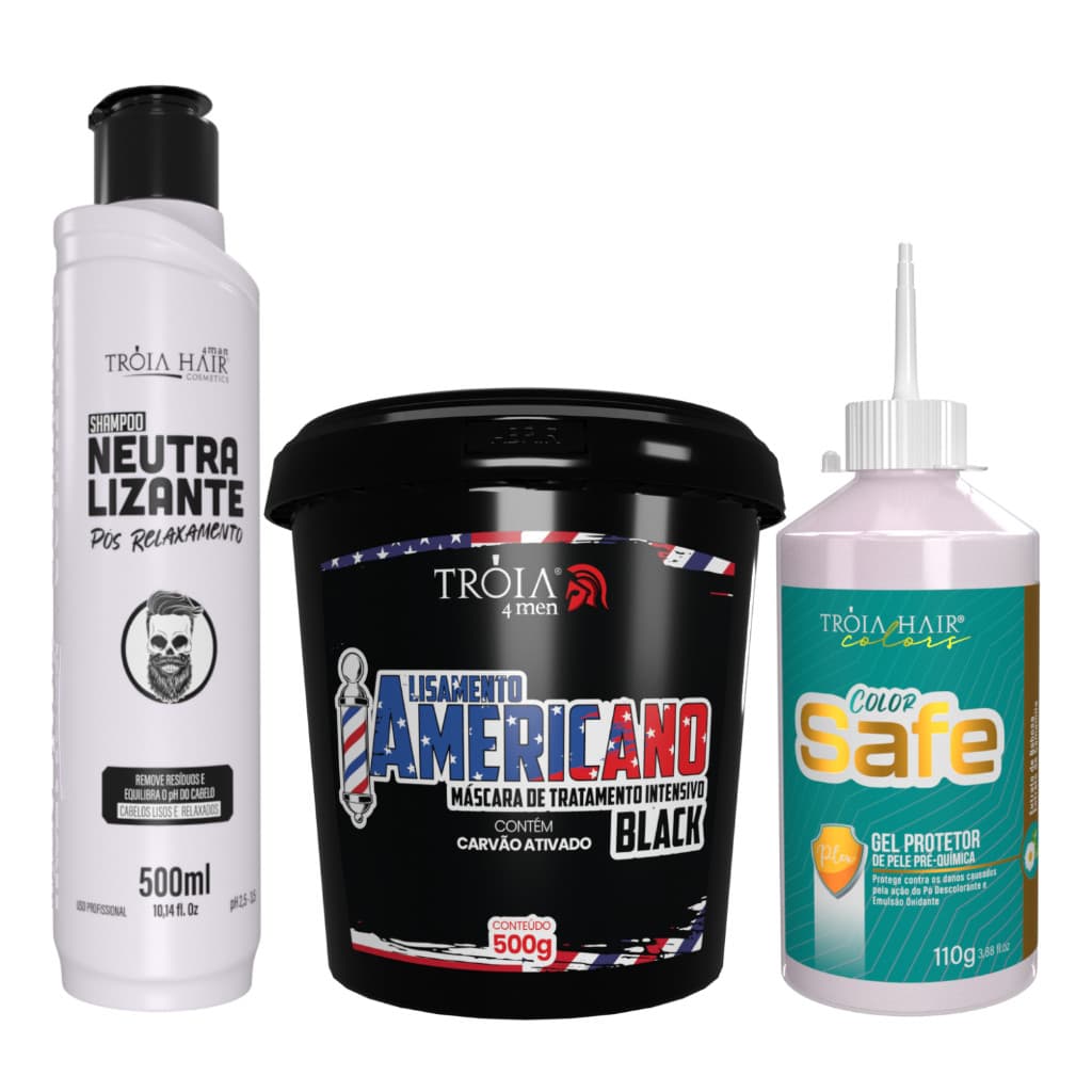Kit Alisamento Americano Black 500g + Neutralizante 500ml + Color Safe 110g