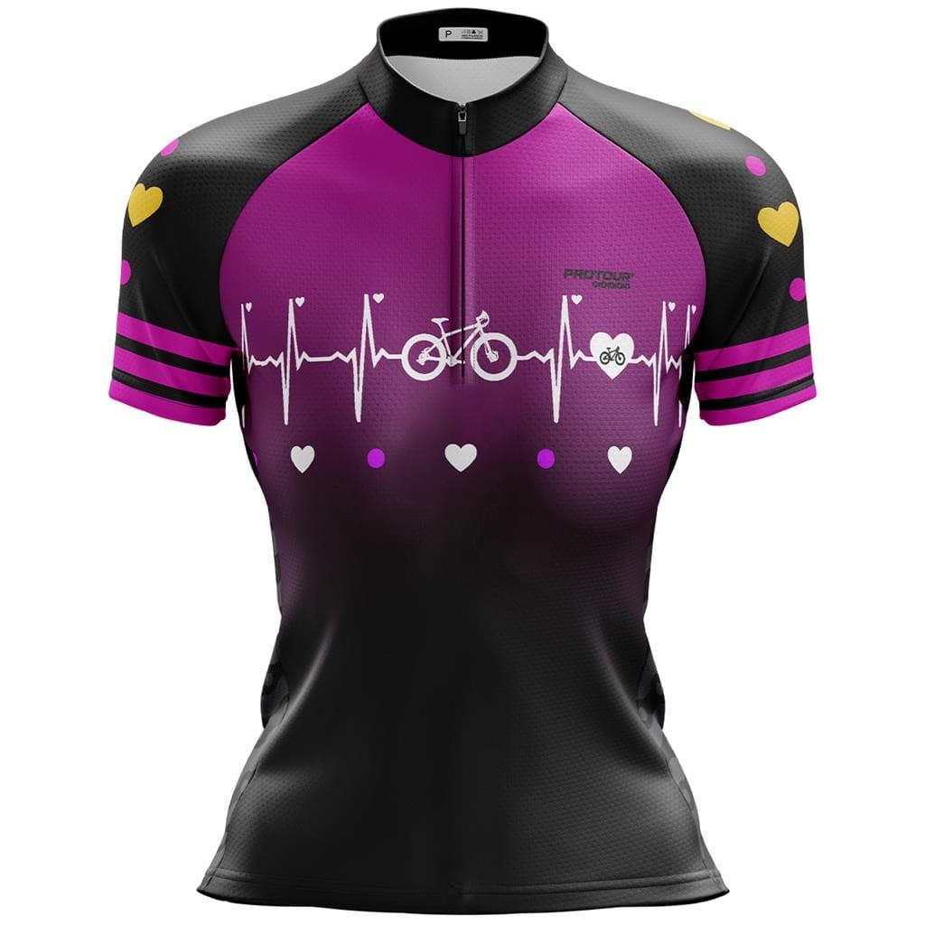 Camisa Ciclismo Feminina Dry Fit com Proteção UV Bike MTB Speed Bike Coração Rosa