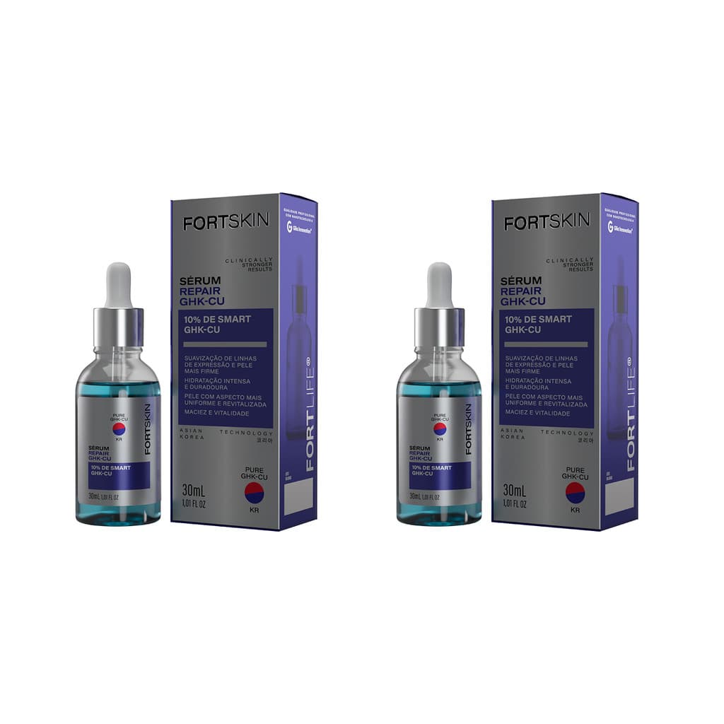 Kit 2 Und FortSkin GHK-CU 10% (Peptídeo de Cobre) Sérum Repair 30ml FortLife