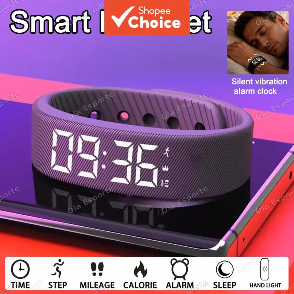  Pulseira Digital Inteligente com Tela LED Relógio Inteligente à Prova d'Água Faixa Inteligente Vibratória com Alarme e