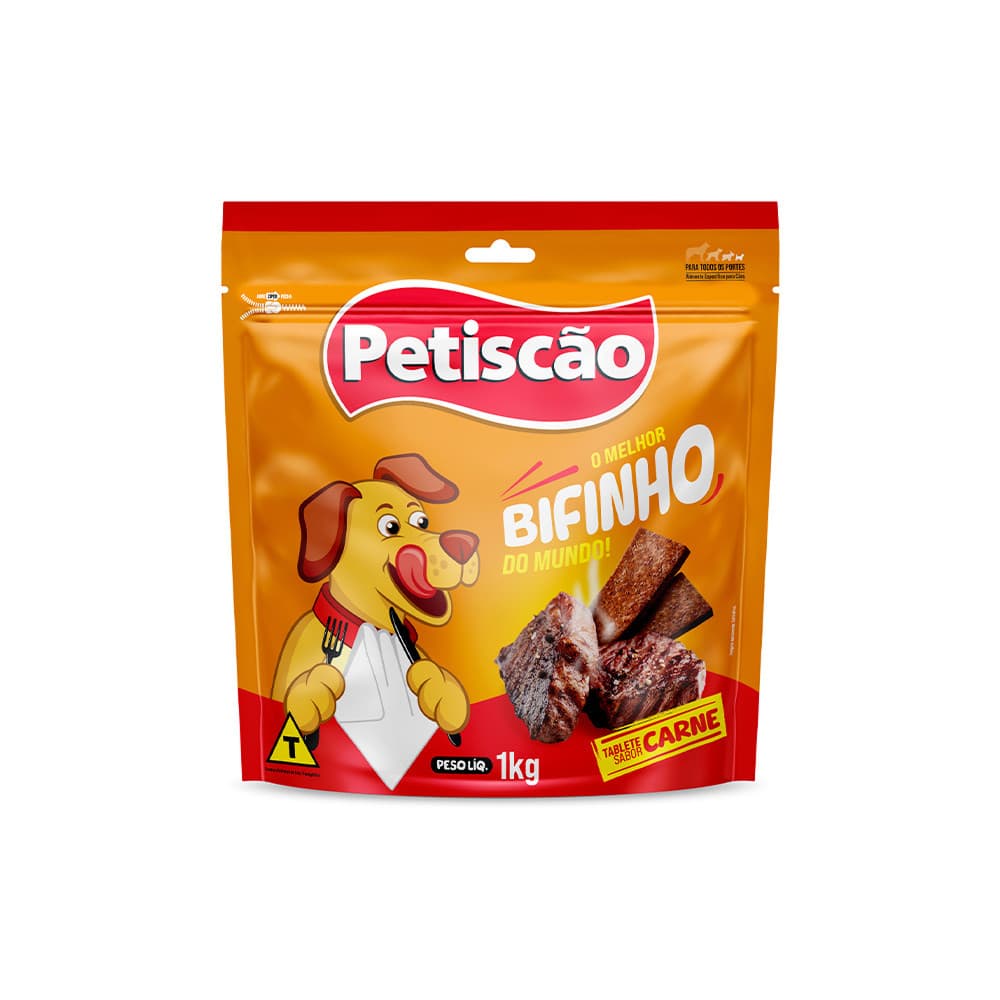 Petiscão Carne 1kg - Bifinho Mastigável para Cachorros