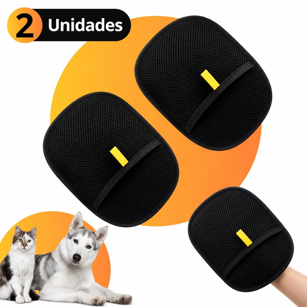 Kit 2 Luvas mágica Remove pelos de gato, cachorro -  Limpa Sofá Cama Escova