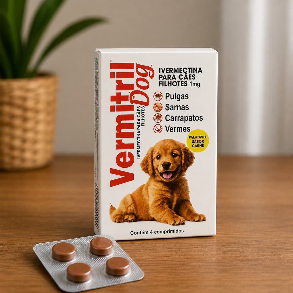 Antipulgas carrapato sarna e vermes para cães filhotes, raças pequenas e gatos 4 comp mastigáveis