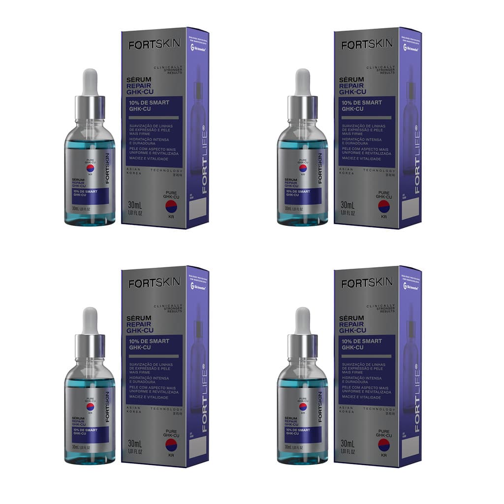 Kit 4 Und FortSkin GHK-CU 10% (Peptídeo de Cobre) Sérum Repair 30ml FortLife
