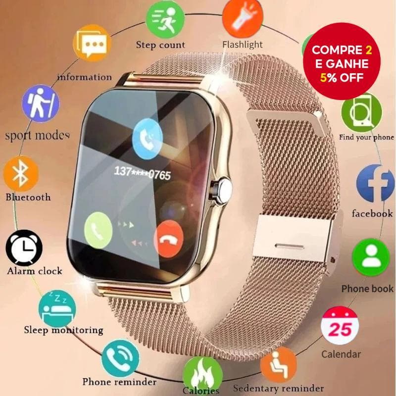 Relógio Inteligente para Homens e Mulheres, Relógio Esportivo à Prova d'Água, Fitness, Monitor de Frequência Cardíaca,