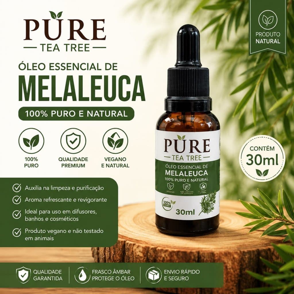 Óleo Essencial de Melaleuca Conta gotas 30ML Contra Acnes e Micoses