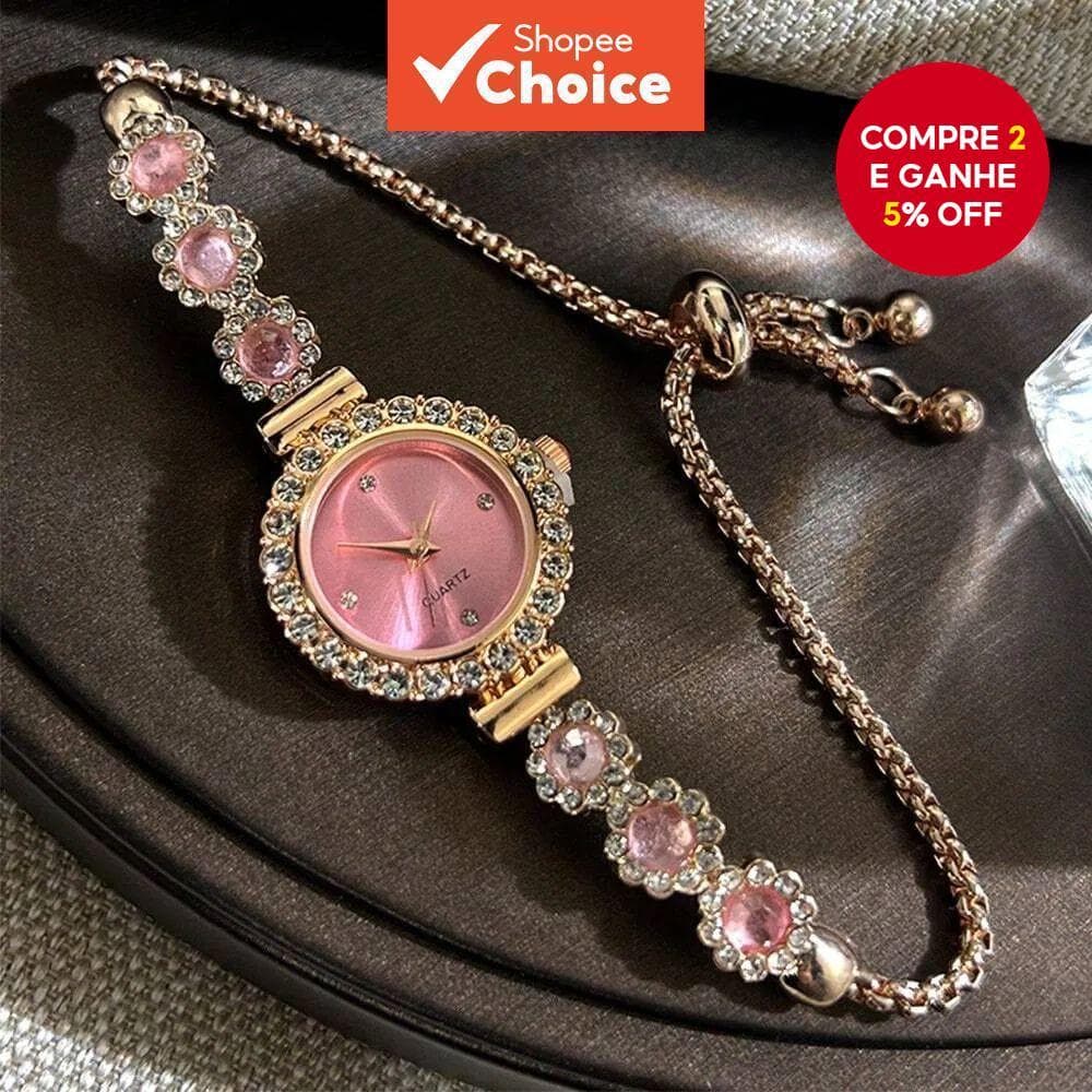 Relógio Digital De Quartzo Feminino Strass Zircão Flor Pulseira Estilo Moda Elegante Uso Diário Presente De Pulso