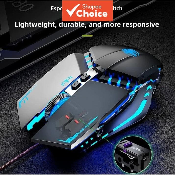 EWEADN Rato de jogo com fio, roda de fogo mecânica silenciosa, ergonômico, macro para e-sports e escritório