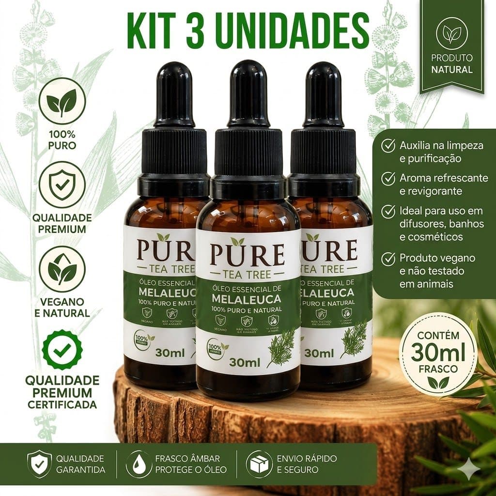Óleo Essencial Melaleuca 30ml 100% Puro Tea Tree Para Acne Oleosidade Unhas Aromaterapia
