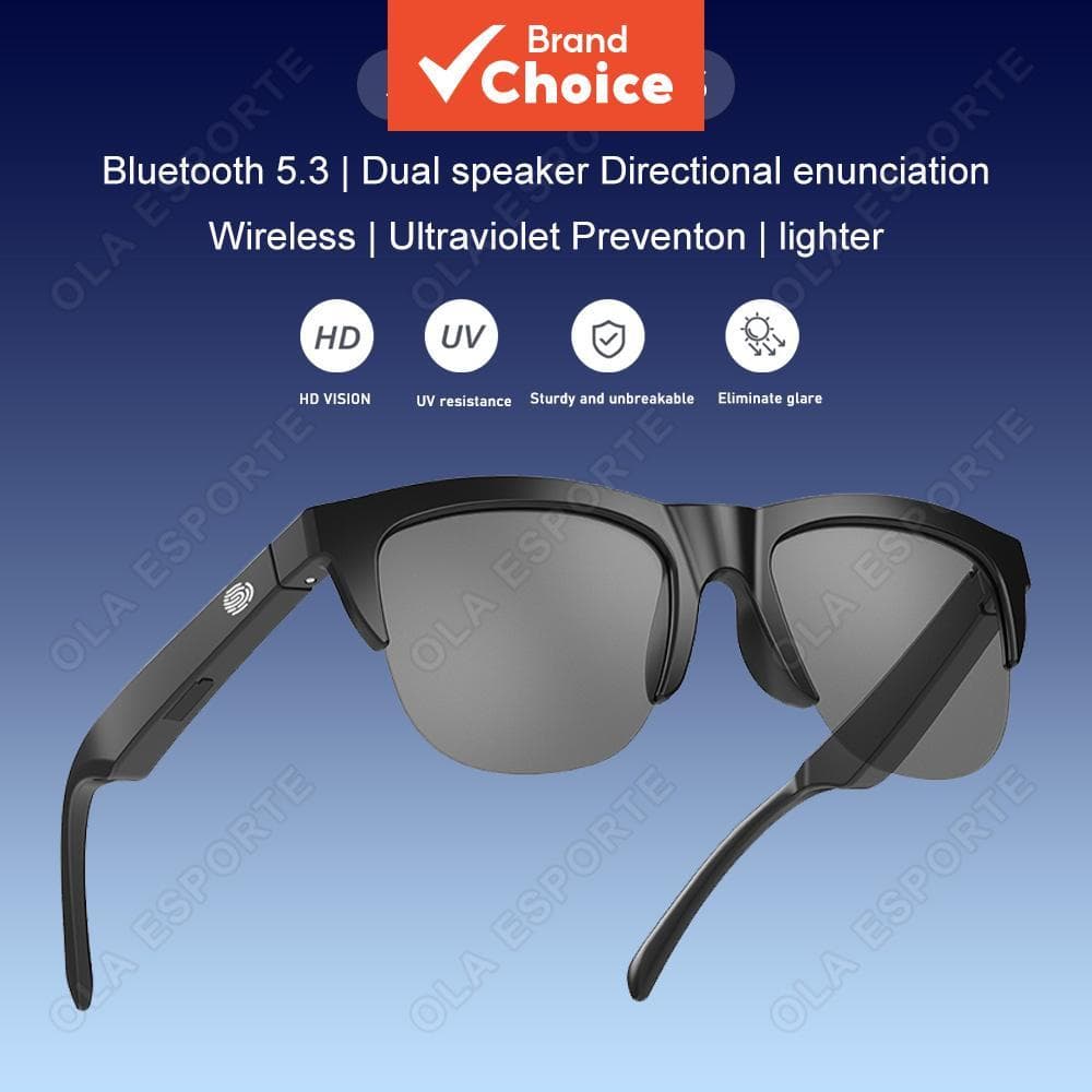 Óculos de Sol Inteligentes Bluetooth V5.3 com Fones de Ouvido Esportivos ao Ar Livre, HIFI, Tecnologia Preta, Anti-toque