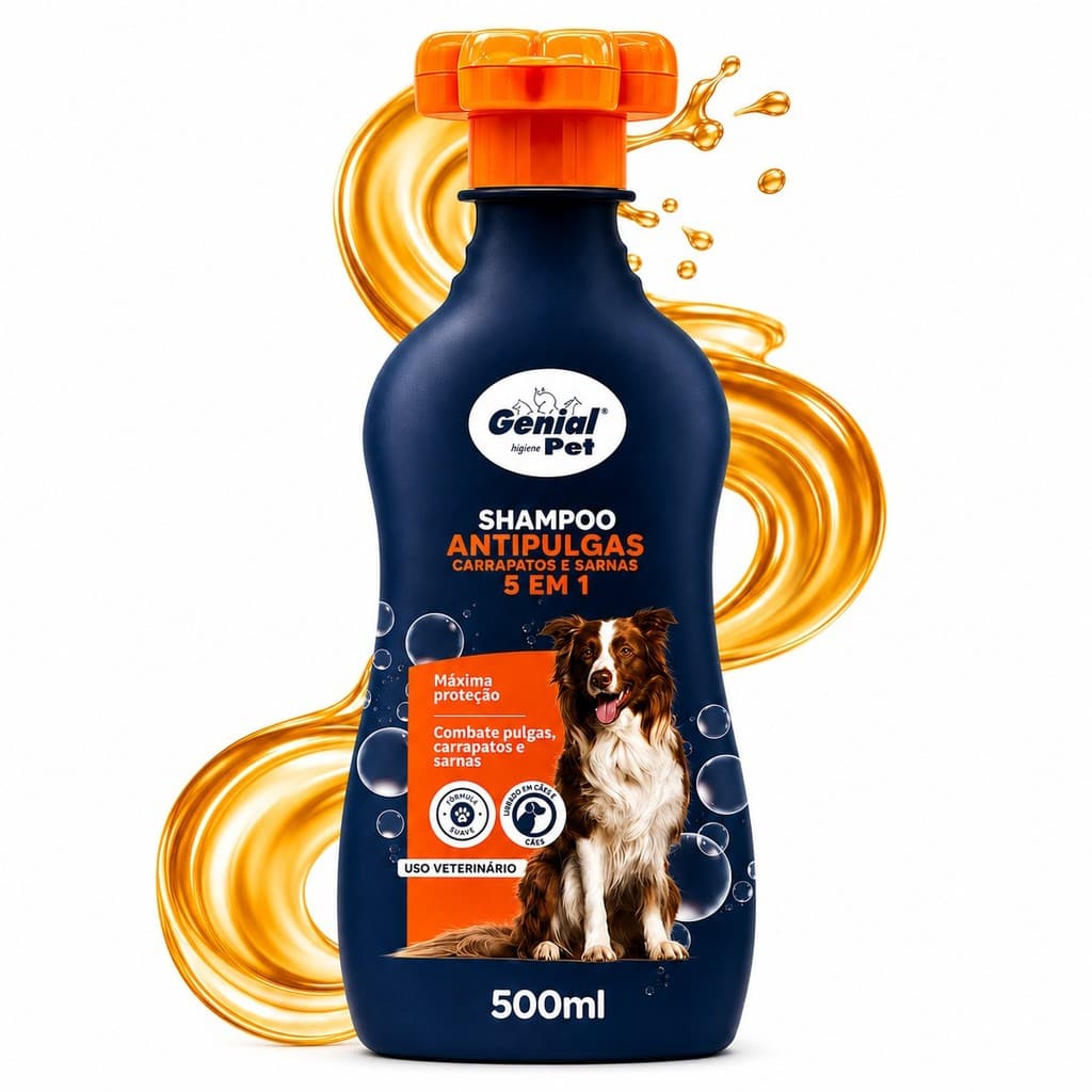 Shampoo Antipulgas 5 em 1 Carrapatos e Sarnas Genial Pet 500 ml