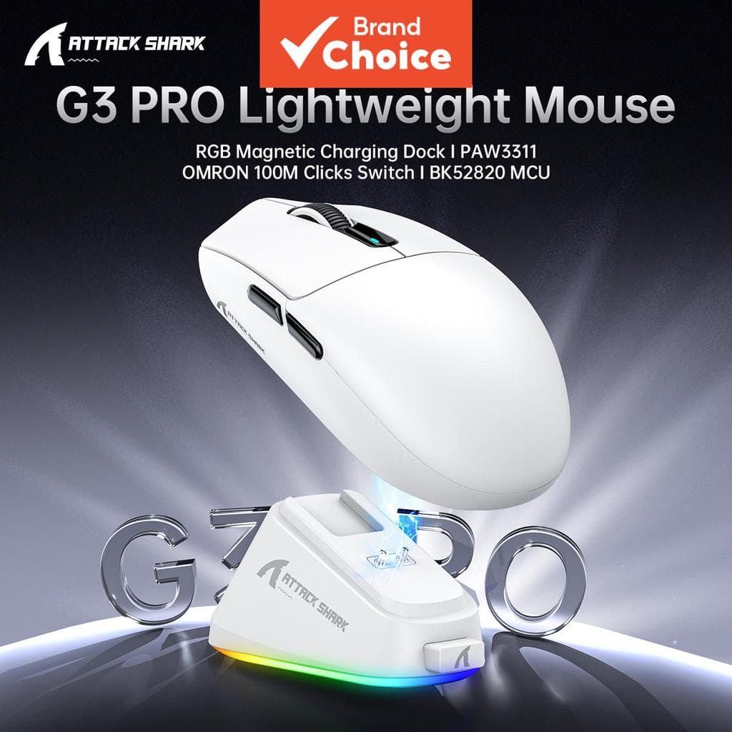 Mouse Gamer Attack Shark G3 PRO Tri-modo PAW3311 25000DPI com fio 2.4G Bluetooth Tipo-C carregamento para esportes