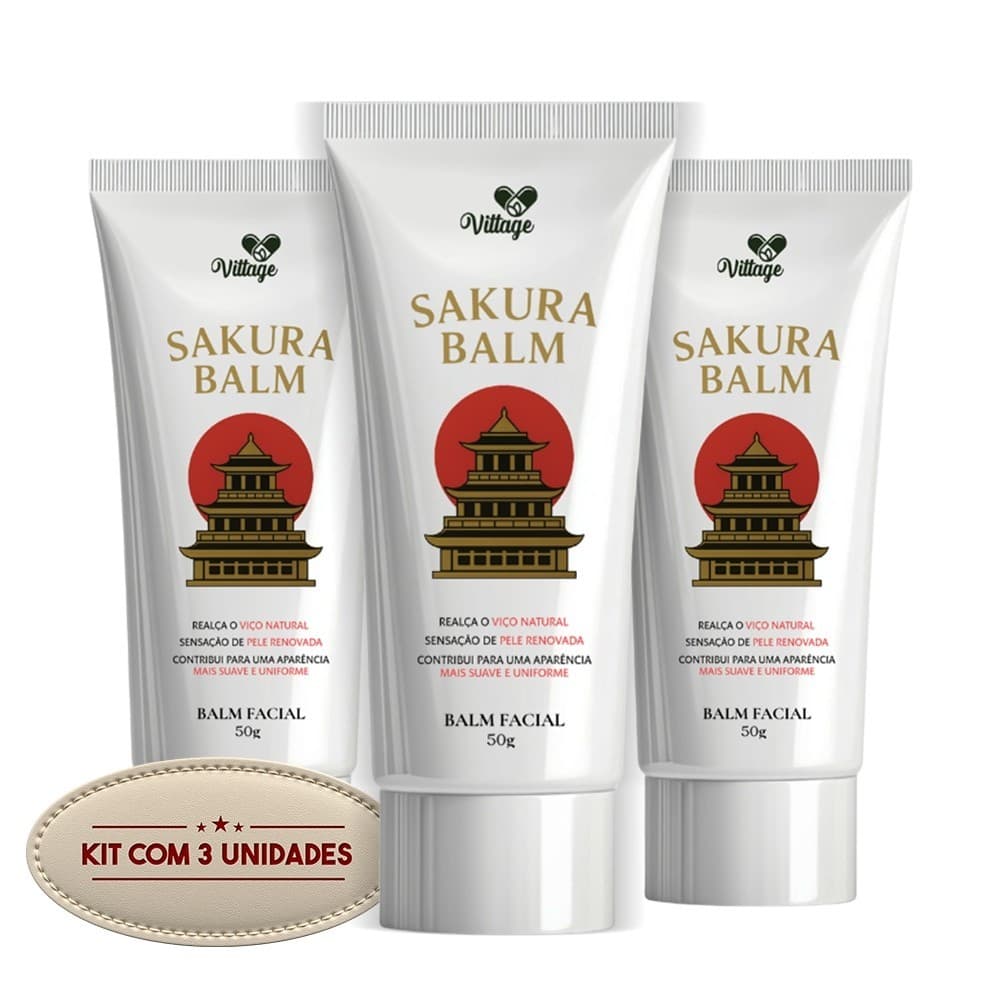 3x Creme Facial Sakura Balm Vittage – Realce do Viço Natural | 50g