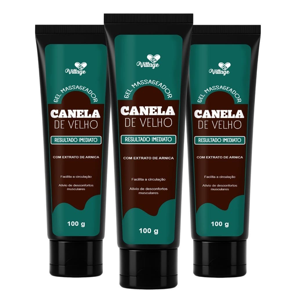 3x Gel Massageador Canela de Velho com Arnica 100g – Alívio de Dores Musculares e Articulares