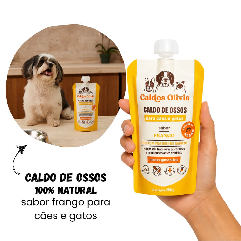 Caldo de Ossos de Frango para Cães e Gatos 250gr - Caldos Olivia