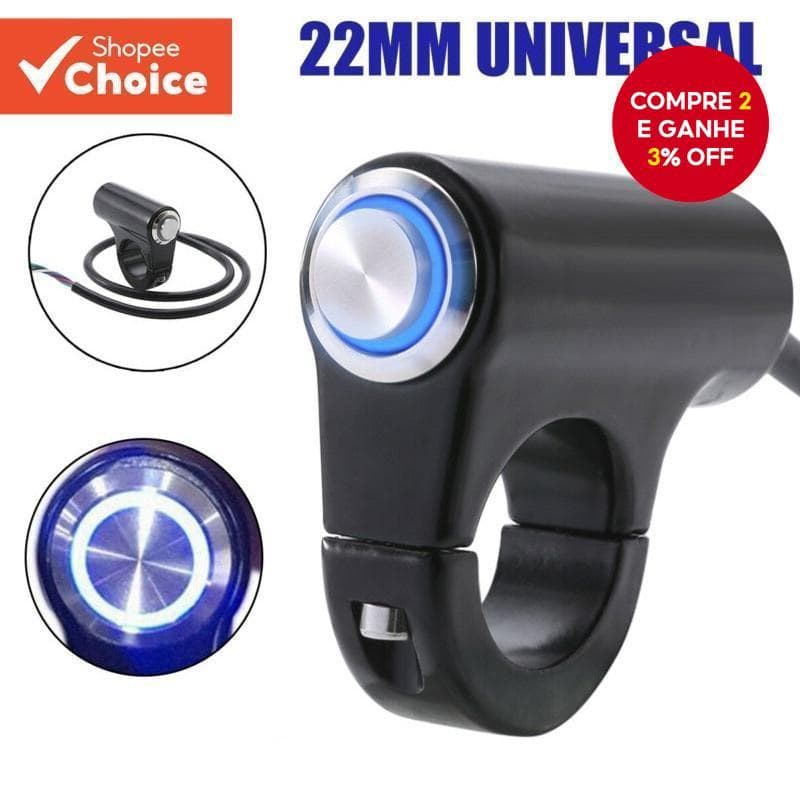 Interruptor Elétrico Guidão Motocicleta Fog Light ON/OFF 12V Acessórios Scooter 7/8 222mm