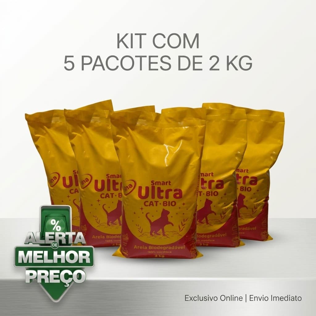 Areia de Mandioca para Gatos 5x2kg – Biodegradável, Alta Absorção e Controle de Odores