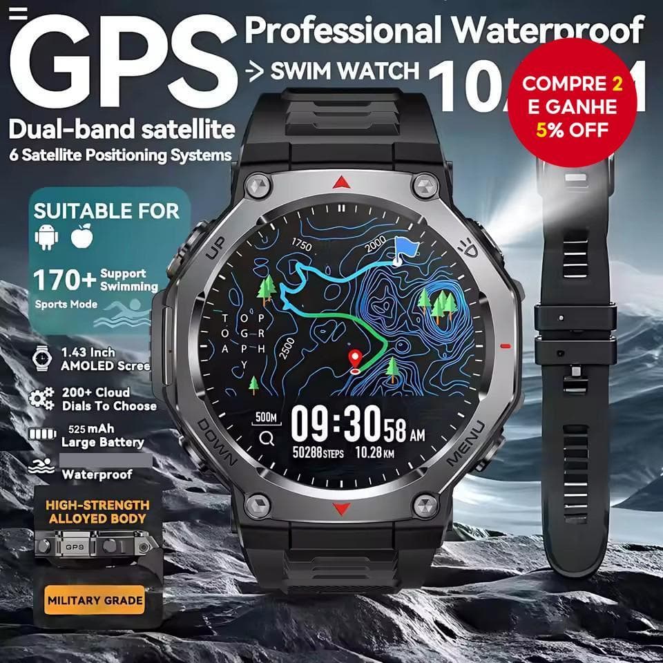 T-Rex 3 Smart Watch Swim Lanterna À Prova D'água Amoled Sport GPS Para Homens Mulheres
