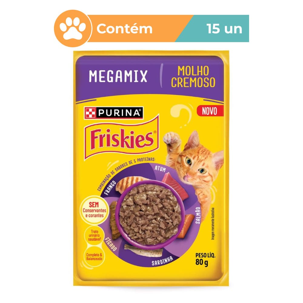 Ração Úmida Friskies Molho Cremoso Mega Mix Gatos 15x80g