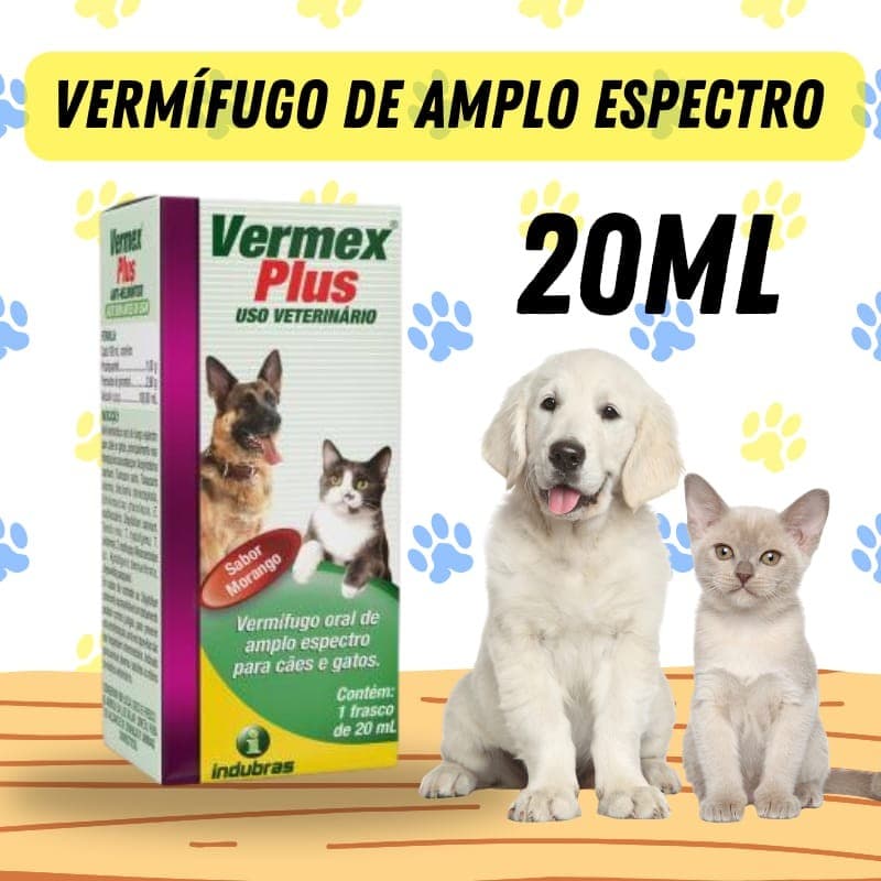Vermífugo Para Cachorro Gato Vermex Plus 20ml Morango P/ Cães e Gatos - 1 Un