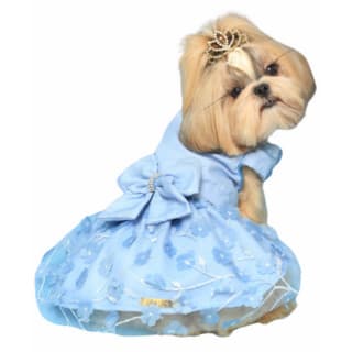 Roupa Pet Vestido Floral Azul femea fantasia cinderela fadas roupinha princesa