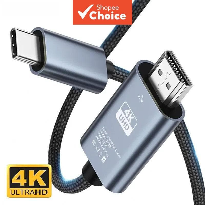 Cabo USB-C trançado 2 m para HDMI 4K 30 Hz, conversor de vídeo para MacBook e iPad Pro