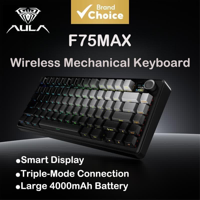 Teclado Mecânico Sem Fio Aula F75MAX - Troca a Quente, Retroiluminação RGB, Triplo Modo Bluetooth/2.4G/USB-C