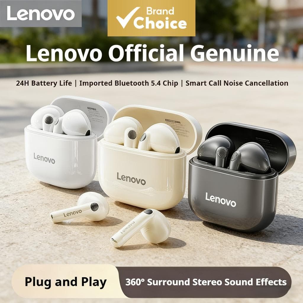 Fones De Ouvido Lenovo TWS Sem Fio Bluetooth Semi-Intra-Auriculares Design 5.4 HD Chamada Cancelamento De Ruído Bateria 