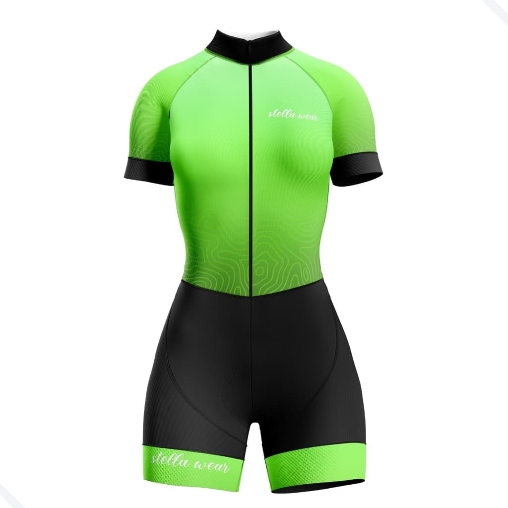 Macaquinho Ciclismo Feminino Profissional Gel Acolchoado UV Proteção MTB Speed Stella Wear Solar Verde