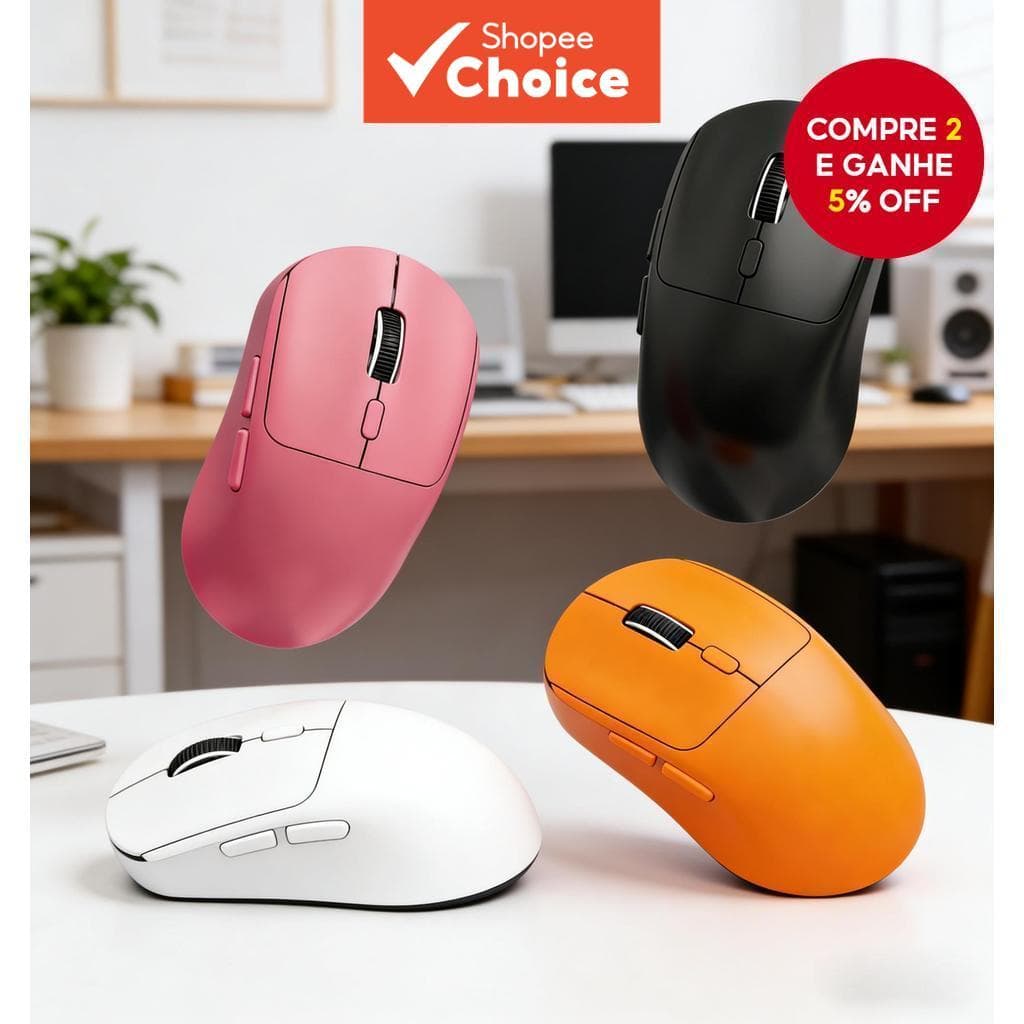 Mouse Óptico Sem Fio Silencioso Bluetooth e 2.4GHz, Conexão Dupla, Ergonômico, Recarregável de Longa Duração,