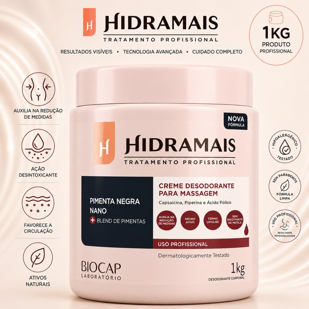 Creme Massagem Profissional Pimenta Negra 1Kg Hidramais Creme de Pele Creme Firmador Corporal Hidramais Hidratante