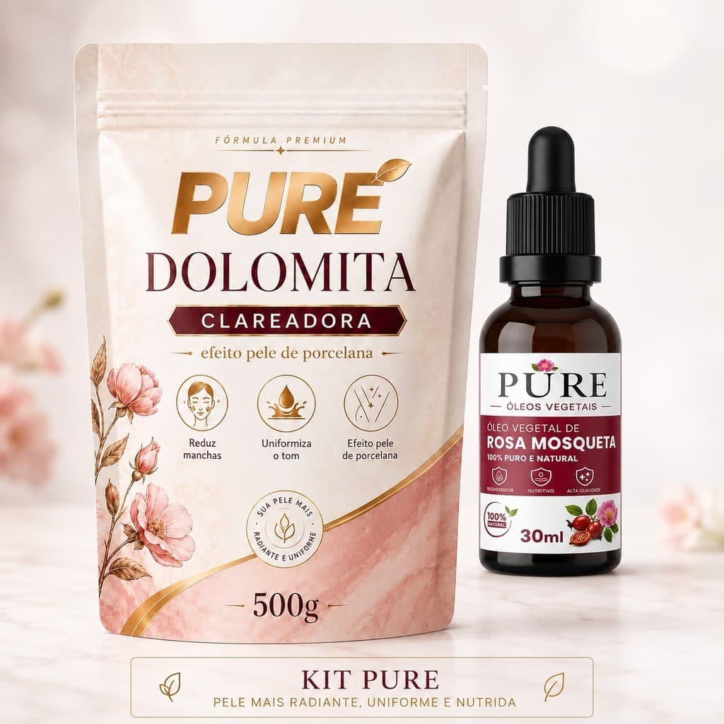 Kit Clareador Axilas e Virilhas Dolomita 500g  + Óleo de Rosa Mosqueta 30ml/Reduz Estrias e Manchas